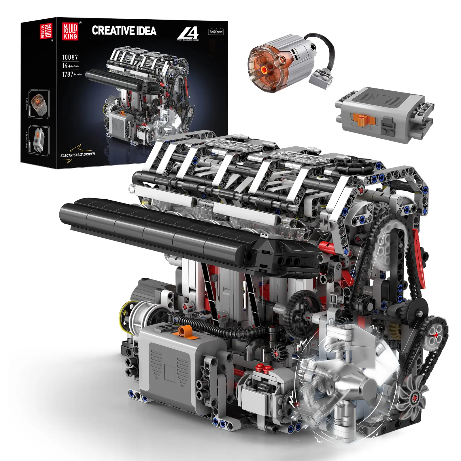 Mould King 10087 No.L4 Realistic Gasoline Engine Building Blocks Kit - 1787 ABS Plastic Bricks & Parts, 12.8x9.2x7.8in, 9V Battery Box, Creative Idea STEM Focus DIY Gift for Building Block Enthusiasts, 12 Years Above