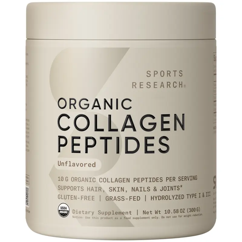 Sports Research Organic Collagen Peptides - USDA Certified Organic Hydrolyzed Type I & III Collagen  - Unflavored - 30 Servings