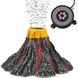 Aquarium Volcano Ornament Kit Realistic  Volcanic Decoration with Air Stone Bubbler Colorful LED Light Decor for Fish  Landscape Addition and Oxygenation