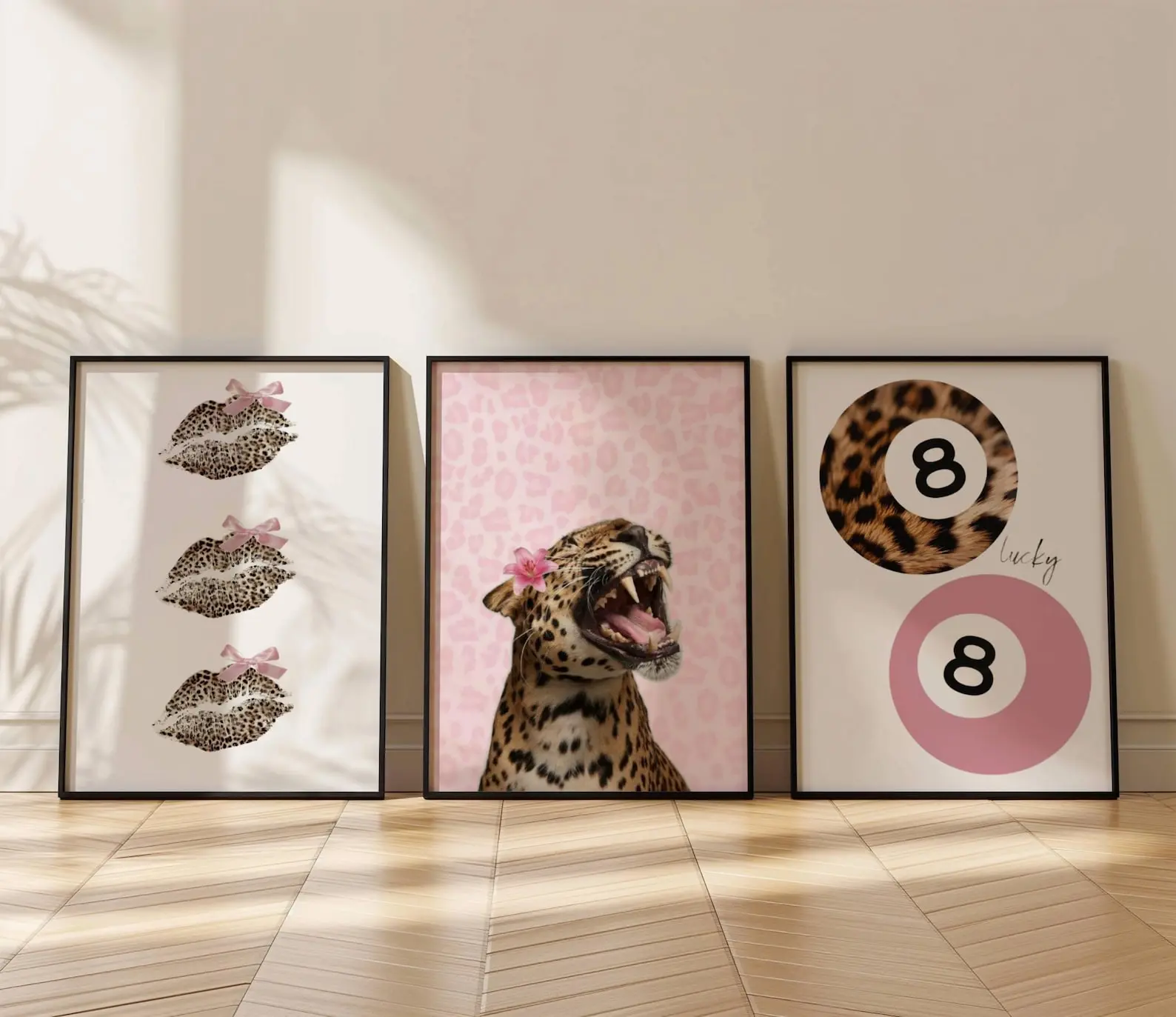 Set of 3 Lucky 8 ball Leopard Design Print