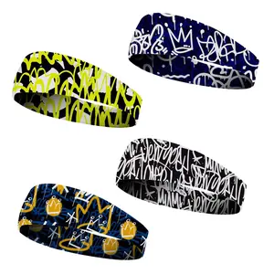 OIDEA 4 Pack Graffiti Punk Sport Headbands for Men - Wide Sweat Bands for Running & Cycling