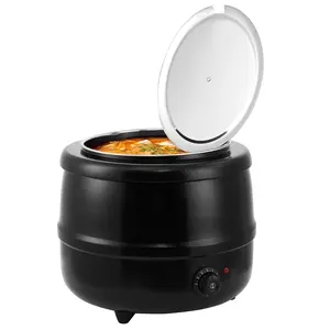 Commercial Electric Soup Kettle, Stainless Steel Food Warmer Pot with Hinged Lid, Adjustable Temp Anti-Scald Handle for Restaurant Buffet Catering