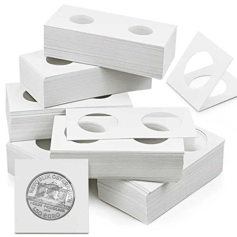 High-Quality Cardboard Coin Holder Organizer Assorted Pack (300 Pcs) - 6 Coin Sizes Fit, 2" x 2" Cardboard Shell Shields Gently, Foldable Home Storage Boxes, Budget-Friendly Practical Storage Solution for Valuables