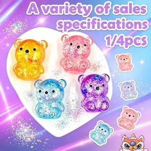 Transparent Glitter Sand Seated Bear Stress Relief Toy, Cute Sparkly Cartoon Bear Desktop Decoration, Relaxing Squeeze Fun Gift