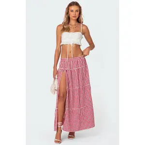 Edikted Women's Gingham Side Slit Tiered Maxi Skirt - Multicolor Edikted Women's Gingham Side Slit Tiered Maxi Skirt - Multicolor