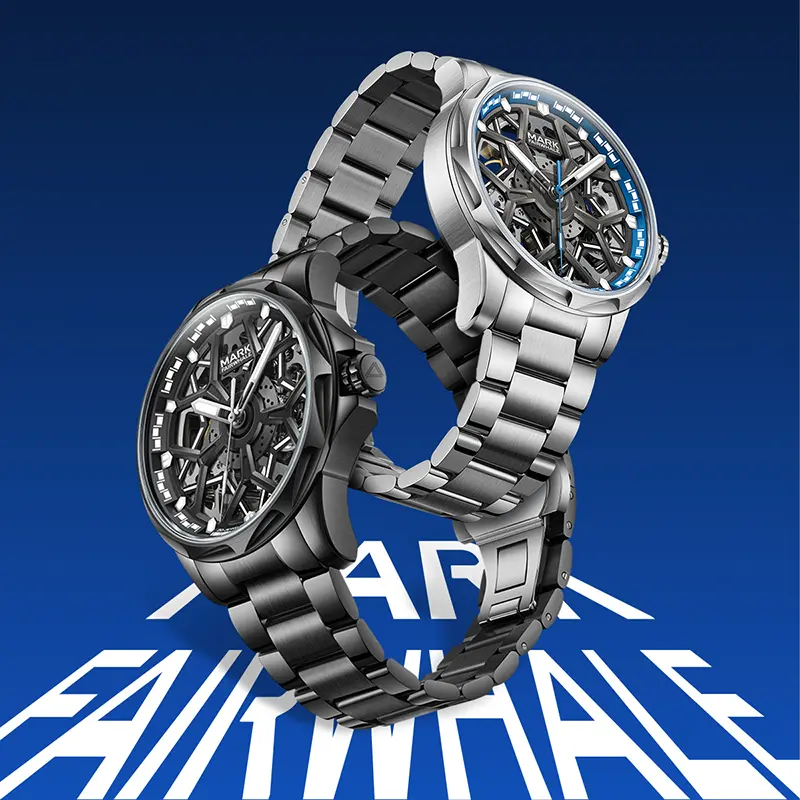 Mark Fairwhale FW-6800 Automatic Mechanical Men Watch Fashion Skeleton 3D Dial Luminous Steel Strap Luxury Watch For Man
