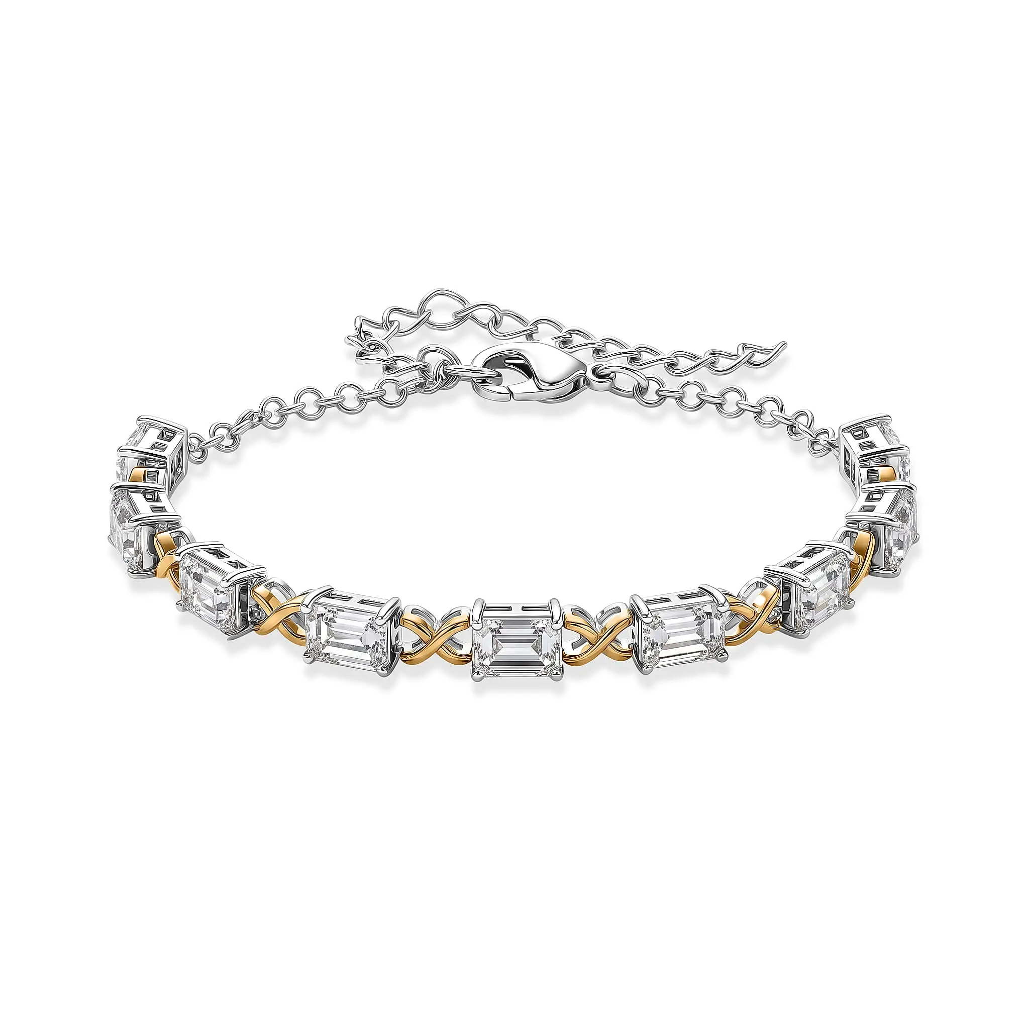EverTrue Simulated Diamond Line Bracelet in 18K YG Plated and Platinum Bond (6.50-8.5In)