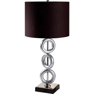 YYDS 29" Tall Metal Table Lamp with Silver finish, Ring Style, Espresso Round Shade