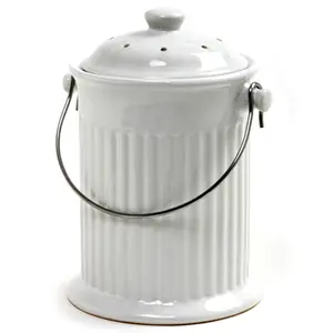 212 MAIN 3.8L Ceramic Compost Bin - Odor-Free Compost Crock with Lid, Stainless Steel Filter for Kitchen Waste Disposal, Camping & Hiking Use