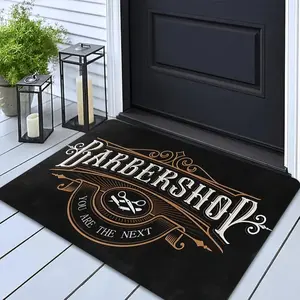 Vintage Barbershop Doormat Heavy-duty Non-slip Mat with Crossed Scissors & Razor Design in Black & Gold Machine-washable for Entryways Bathrooms or Salons Perfect Barber Gift & Retro Decor for Home Lovers