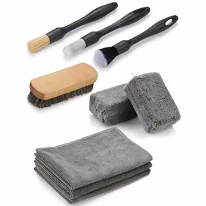 9PCS Vehicle Cleaning Set, Interior Detailing Kit, Extended Leather Brush, Detailing Brushes, Microfiber Cloth And Applicator, Cleaning Supplies for Car Interiors