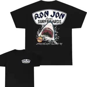 Ron Jon Surfboards Shark Graphic Washed T-shirt for men and women,Retro Beach summer Surf Aesthetic Tee, Trendy Summer Vacation T-shirt