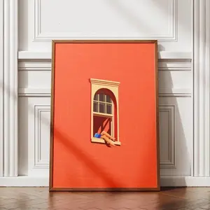 Sunny Reading Nook Print � Bold Orange Minimalist Poster, Dopamine Home Decor