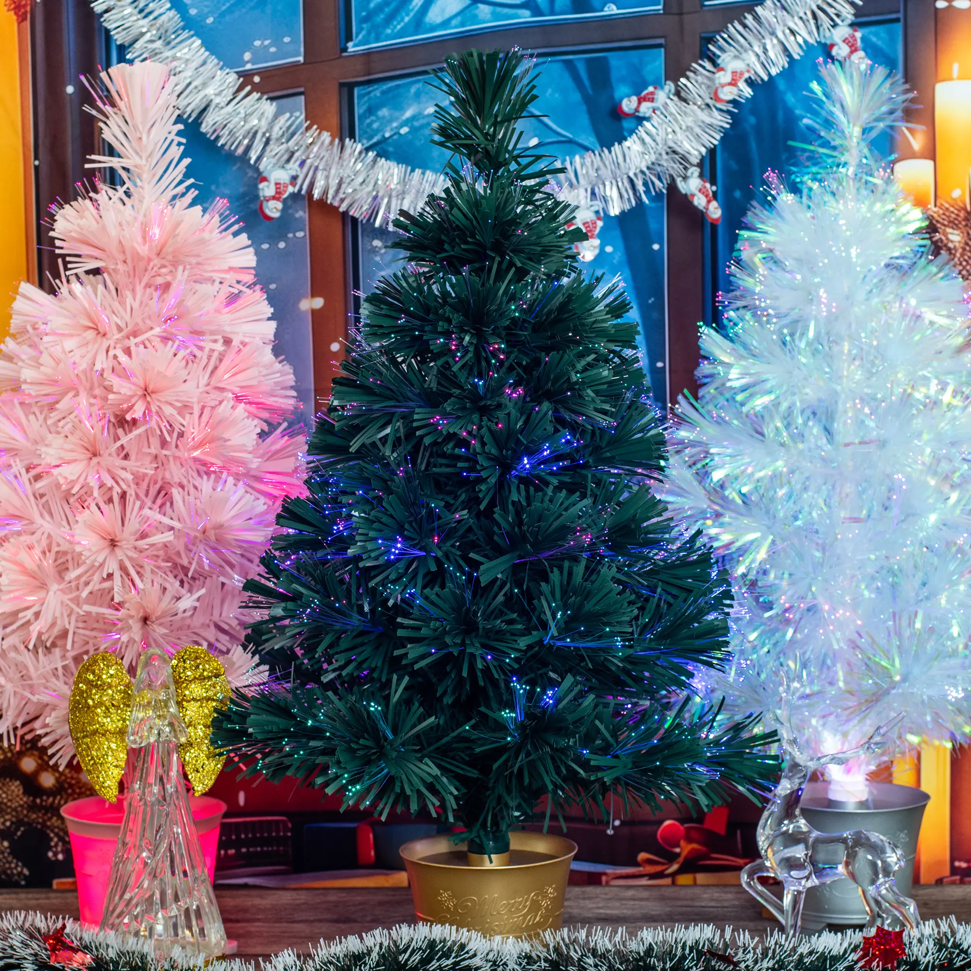 24 Inch Desktop Fiber Optic Christmas Tree, Branches & Colorful Lights, USB Powered, Perfect for Living Room, Bedroom, Office Decor, Festive Home Decoration