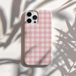 Pink Gingham Tough Phone Case, Durable Cell Phone Cover, Cute Checkered Design, Gift for Her