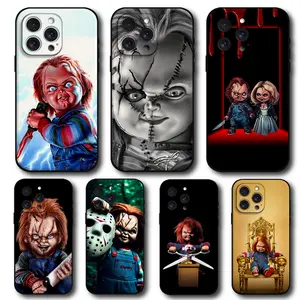 Horror Chucky Doll Phone Cases For iPhone 17 Promax Pro Air 16 Plus 15 14 13 12 11 Black Shell Shockproof Protective Cover Gift For Birthday Christmas Halloween
