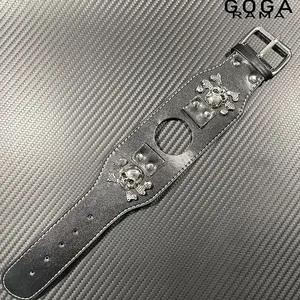 GOGARAMA Unique Design Wide Edge Skull Black Leather Genuine Leather Band for Samsung Galaxy Watch 8 4 5 Pro 6 7 Ultra 2 Strap