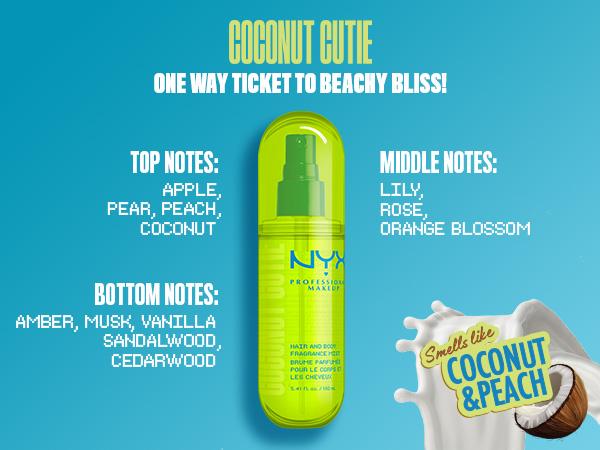 [NEW] Coconut Cutie Fat Oil Hair & Body Fragrance Mist, Lightweight & Non-Sticky, 4 scents, Vegan, NYX Professional Makeup