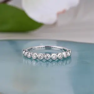 Bezel Set Round Cut Half Eternity Wedding Band