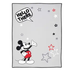 [SummerVibes] DISNEY CLASSIC Mickey Mouse Blanket - 'Hello There' Speech Bubble Design with Stars - Soft Plush Throw, Cozy Bedding or Couch Cover, Perfect Gift