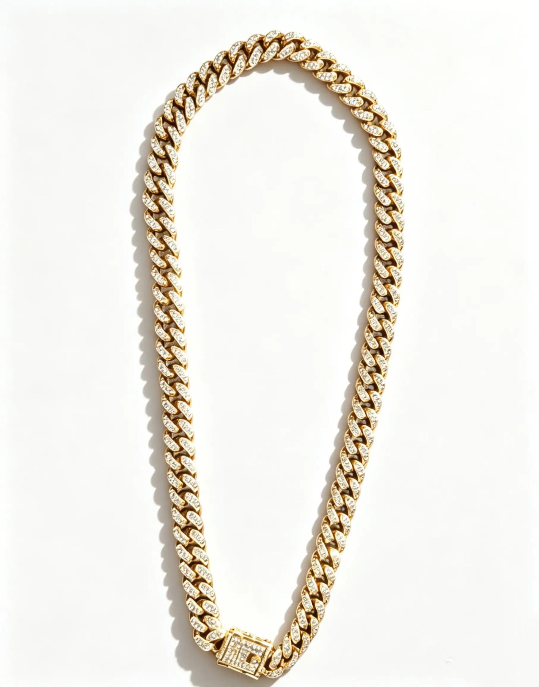 Shiny Tone Fully Paved Cuban Link Necklace