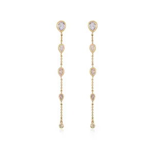 Ettika Dainty Bezel Crystal Dangle Earrings with Heart-Shaped Design and Gold Finish