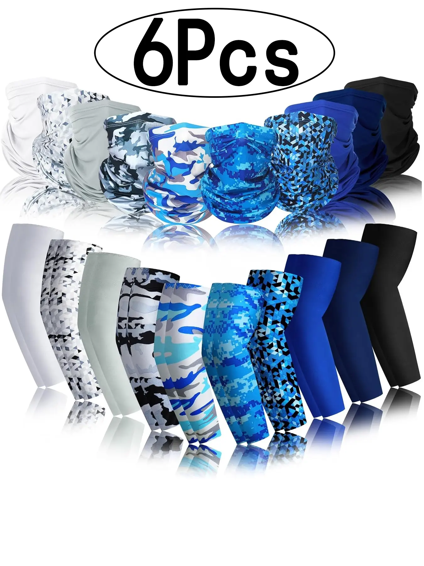6Pcs-Ice Silk Sun Protection Scarf Summer Cycling Shade Essential Breathable Sports Outdoor Arm Sleeve Car Driving Guard Long Unisex Sleeves Uv arm sleeves Sleeves Packs