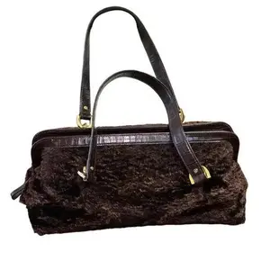 Pre-owned Kate Spade fur Tote Bags Vtg Doctors Brown Faux Satchel