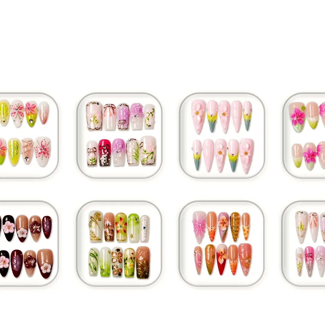 Handmade Press-on Nails - Soft Bloom Collection Press-on Nails - Salon-Quality, Glossy Design Press-on Nails, Cute Press-on Nails , Reusable Press-on Nails- Press-on Nails