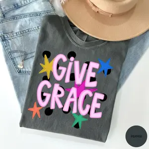 Comfort Colors Give Grace Kindness T-Shirt, Positive Message Graphic Tee, Encouragement Shirt, Trendy Girly Preppy Outfit, Cute Aesthetic Women Top