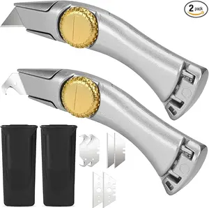 Heavy Duty Roofing Knife, 2 Pack Utility Knife with 3 functions for 6 blades Box Cutter with Holster Belt Clip Roofing Tools for Carpet, Outdoor & Indoor