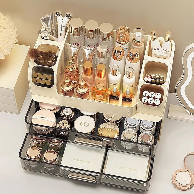 Large Capacity Makeup Organizer Box, Multifunctional Storage for Brushes, Lipsticks, Eyebrow Pencils, and Mirror, Perfect for Home and Travel Makeup Organization