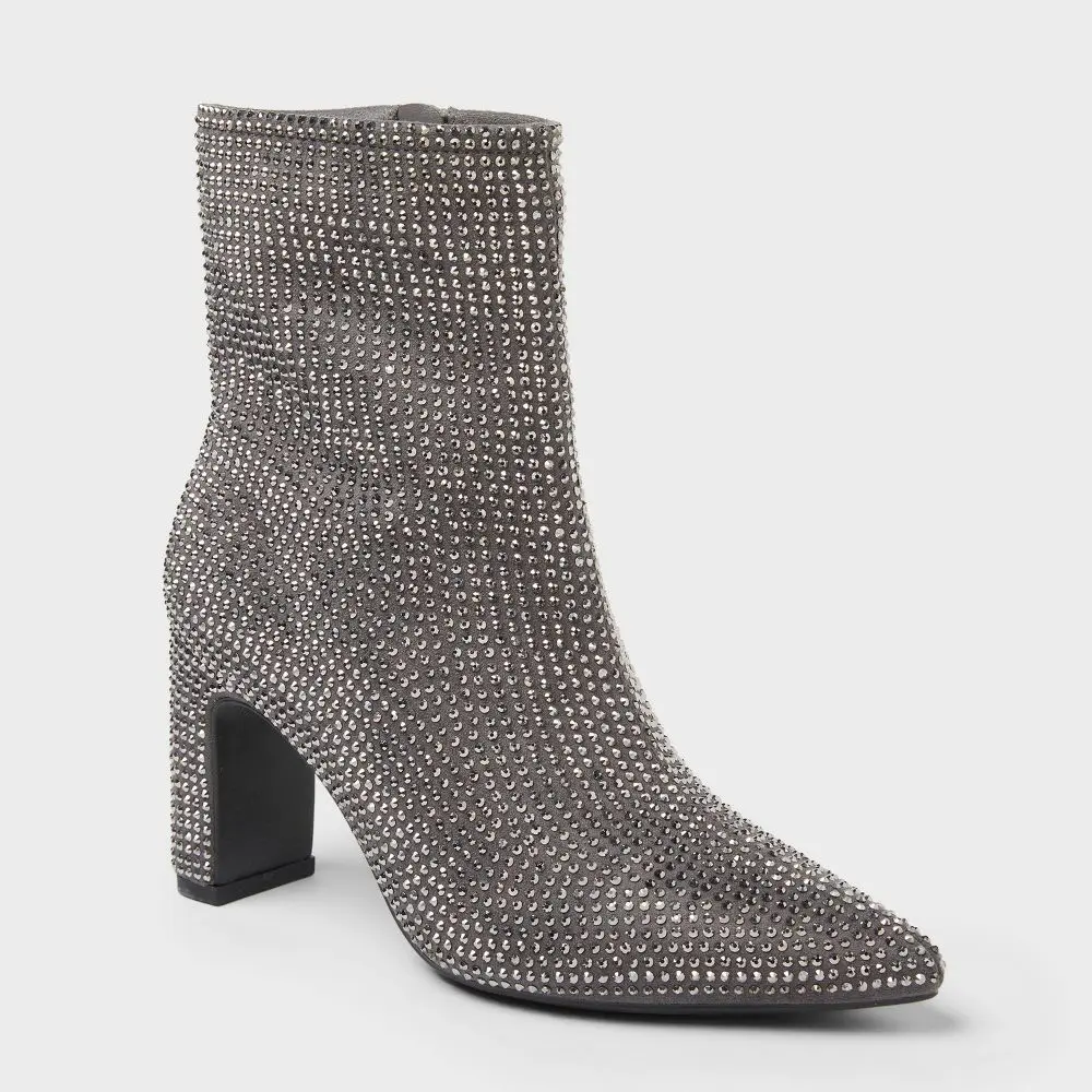 Women Gloria Low Shaft Heeled Rhinestones Boots Silver  size 11