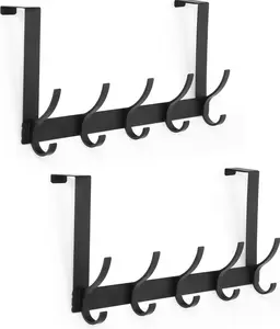 Over The Door Hook Rack 12 Hooks, Heavy Duty Door Hanger for Towel Coat Clothes, Space Saving Bathroom Organizer, Dorm Room Essentials, No Drill Door Storage Rack, Black (1 Pack)