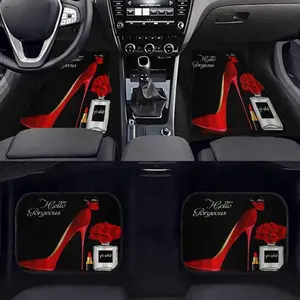 4-Piece Car Floor Mats, Non-Slip, Easy to Clean, Durable Polyester, All-Season, Suitable for Suv, Truck, Car, Heart-Shaped Design, Girly Car Interior Sets, Car Foot Mats, Car Interior Accessories Girls