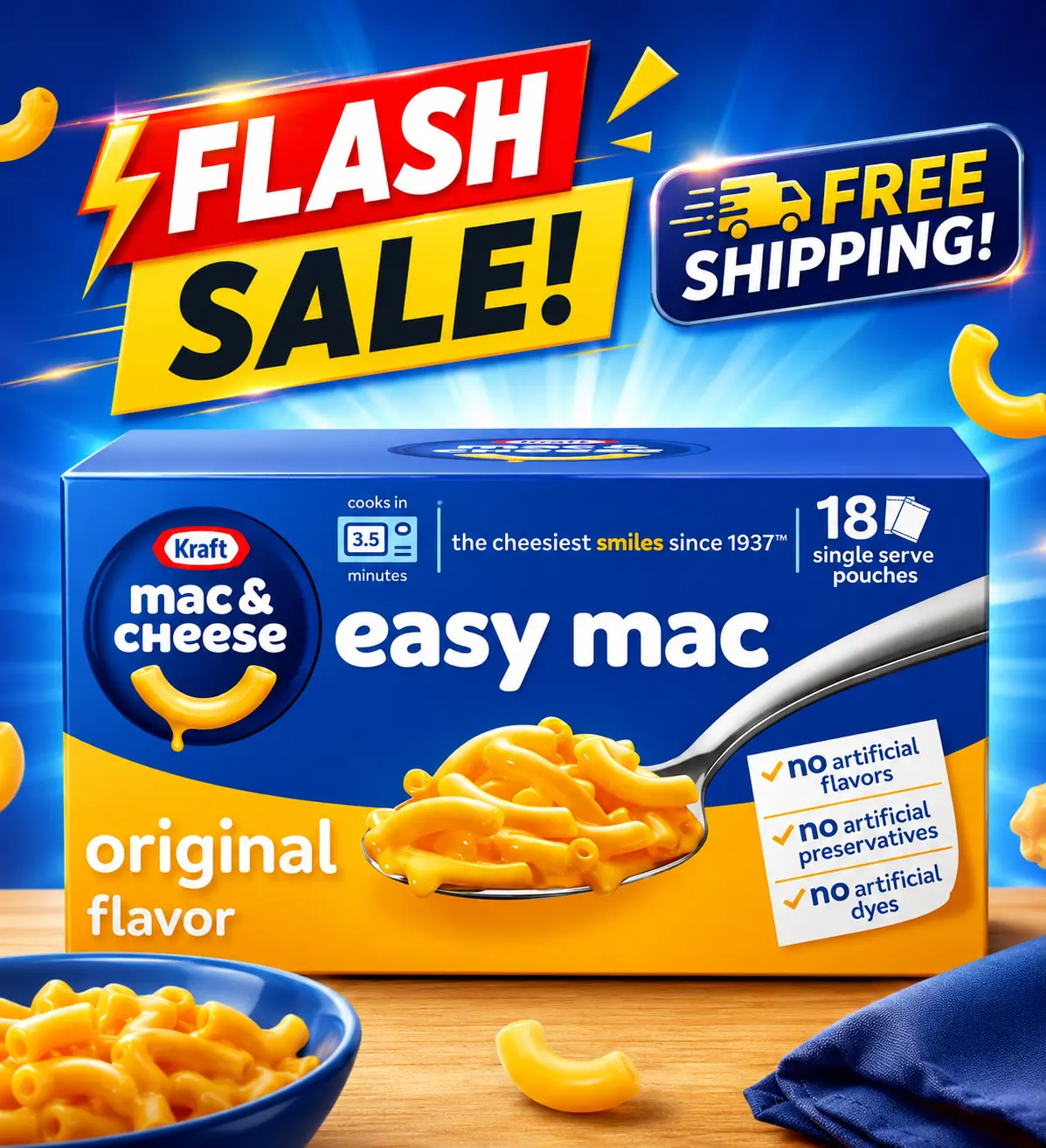 Kraft Easy Mac & Cheese Original Flavor Dinner Cups, 18 Individual Packets, Quick & Easy Microwave Macaroni & Cheese, Creamy Cheesy Pasta Meal or Side Dish, No Artificial Flavors, Preservatives or Dyes, Family Value Pack, Perfect for Lunch, Dinner