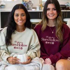 United Monograms Women's Gilmore Girls 'Stars Hollow' Embroidered Casual Long Sleeve Round Neck Crewneck Sweatshirt - Soft Fleece Fabric Pullover for Fall Mornings, Rewatches