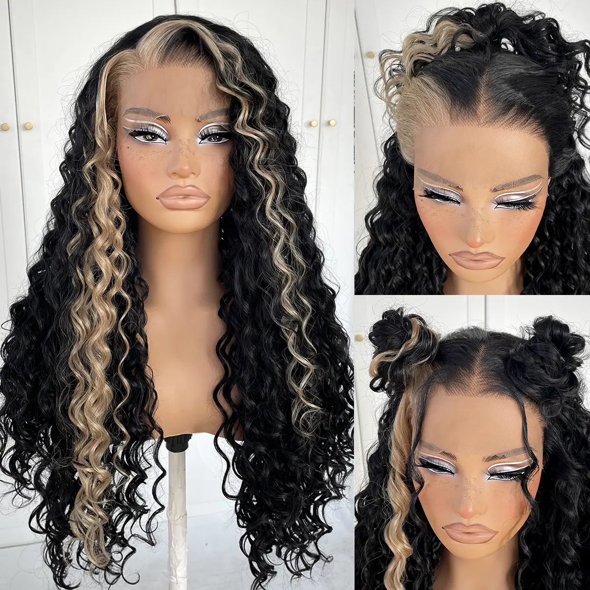 13x6 Curly Wig Synthetic Long Curly Lace Front Wig Pre-Plucked Glueless HD Lace Front Wig Deep Wave Curly Kinky Wear And Go Lace Front Wig Full Lace Wig