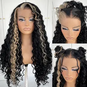 13x6 Curly Wig Synthetic Long Curly Lace Front Wig Pre-Plucked Glueless HD Lace Front Wig Deep Wave Curly Kinky Wear And Go Lace Front Wig