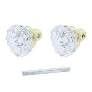 Mortise Glass Door Knobs Antique Crystal Vintage Style Knob Set with Spindle Antique Doorknobs for Interior Doors – Brass