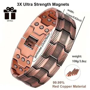 99.9% Pure Copper Magnetic Bracelet for Men – 3500 Gauss Magnets, Adjustable & Hypoallergenic. Stylish Wellness Gift for Him, Relieve Fatigue & Boost Energy.,magnet bracelet, Father's Day, Christmas, Valentine's Day jewelry gift