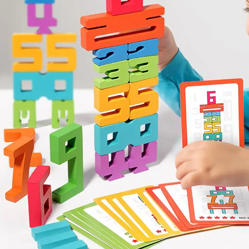 Wooden Number Building Blocks, 1 Set Montessori Number Blocks for Kids, Stacking Game for Boys and Girls, Number Blocks