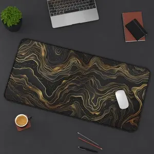 Dark Topography Desk Mat, Black Gold Wavy Keyboard Mat, Home Office Decor & Gaming Mousepad Gift, Abstract Topographic Map Desk Pad