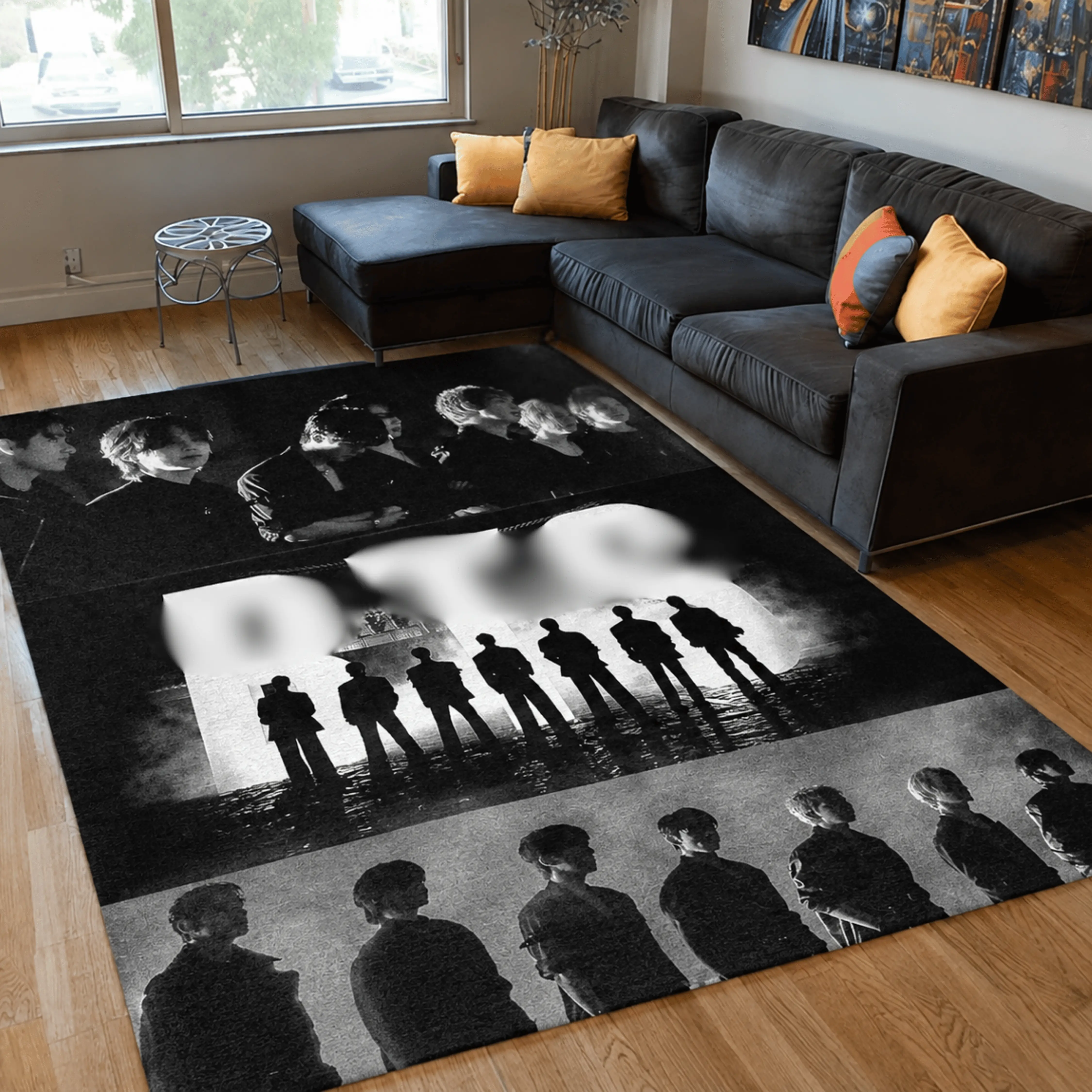 7 Member Boy Group Inspired Large Velvet Rug, Square Kpop Music Fan Decor, Soft Plush Floor Mat for Bedroom, Living Room and Home