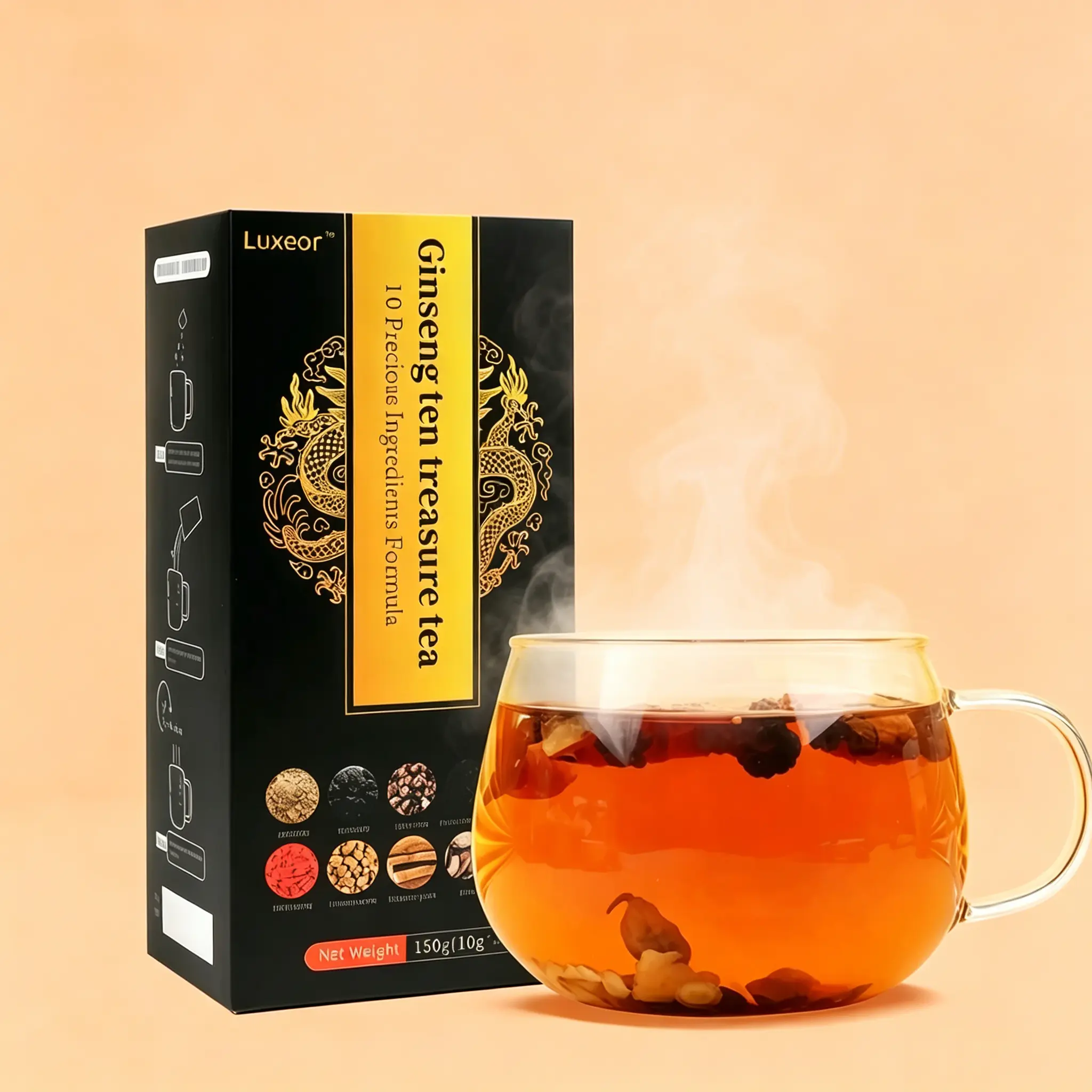 Organic Ginseng 10-Treasures Herbal Tea Bags - 15 Bags, 150g Berry-Infused Healthy Drink with No Preservatives for Natural Energy Boost