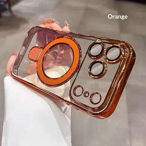 Compatible with IP17 Pro Max/16 Transparent Magnetic Stand Phone Case with Built-in Lens Protector Soft Case Shockproof Invisible Kickstand MagSafe Phone Case