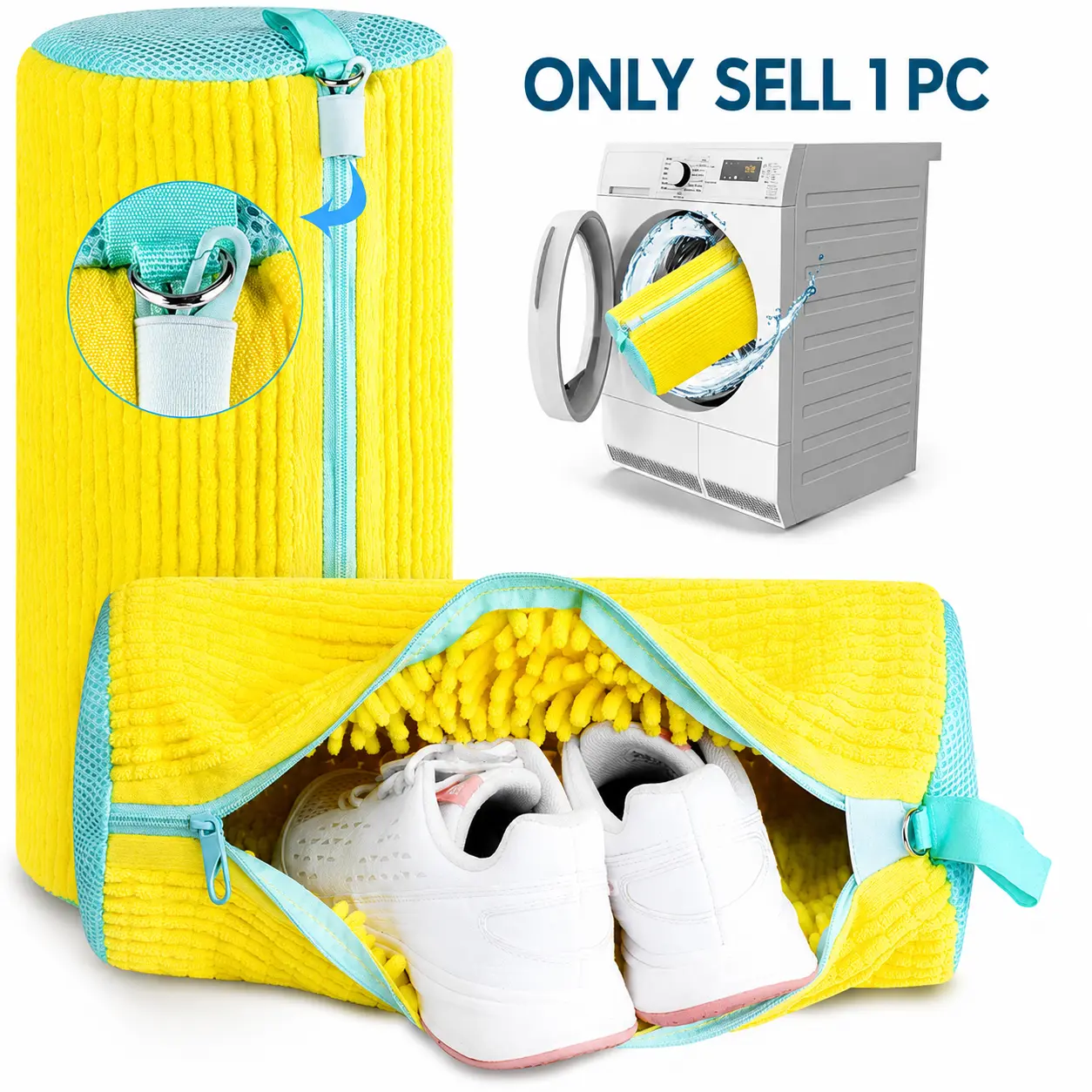 Removable Wash Shoe Laundry Bags, for Sneakers Socks Garment Cleaning, Polyester Zipper Laundry Accessory Bag, Anti-deformation Protective Design, Compact Foldable Storage, Tear Resistant Durable Material