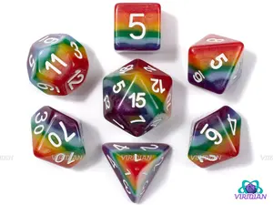 Full-On Rainbow | Rainbow/Multi-Color Layered, Glistening Shimmer | Resin Dice Set (7)