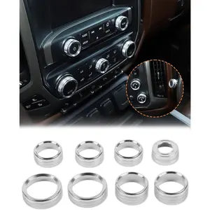 Center Console Switch Button Trim Air Conditioner Control Knob Cover for Chevy Silverado & GMC Sierra 2014-2018, Silver