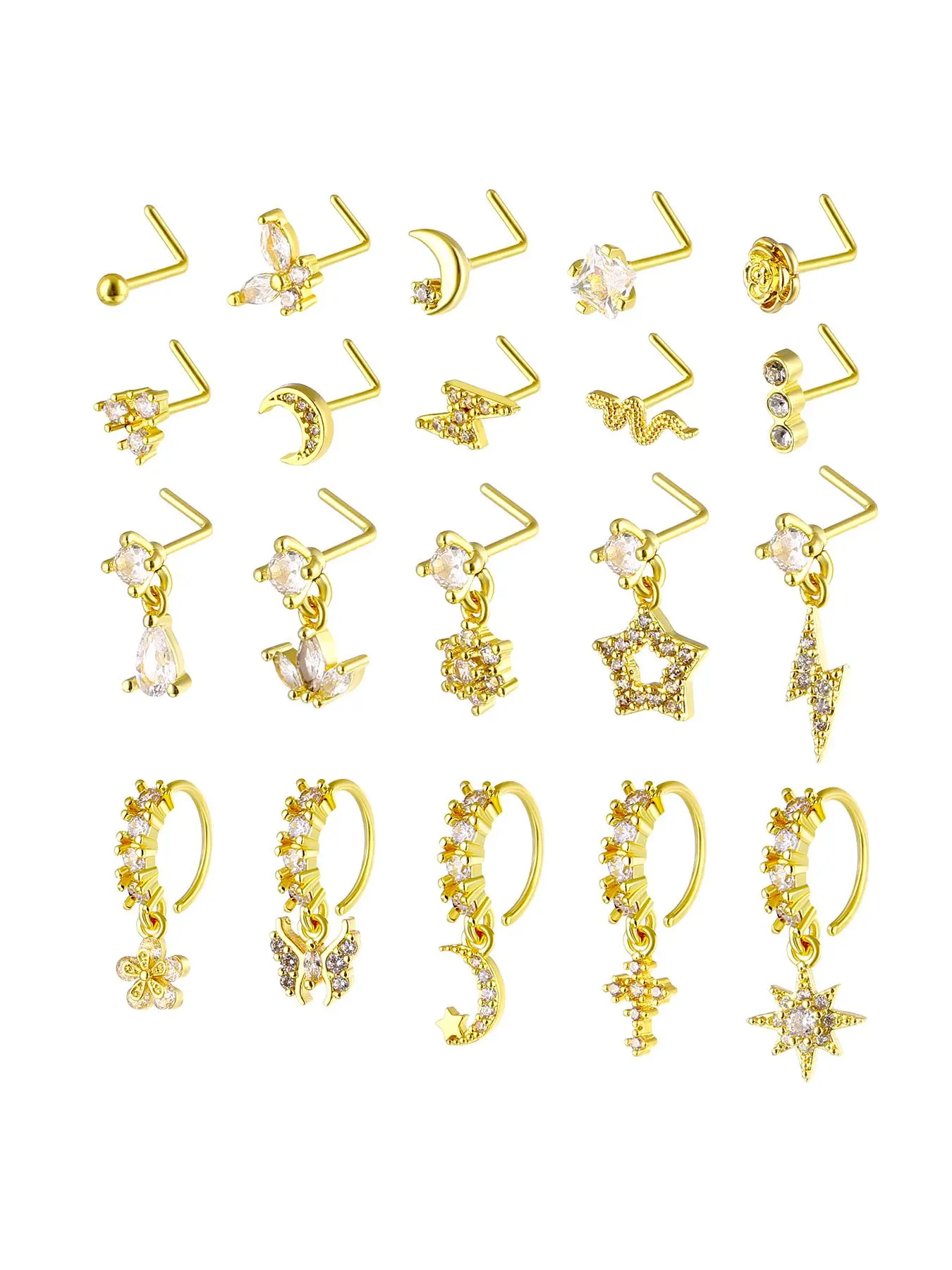 Women's Elegant Artificial Zircon Decorated Nose Ring, Body Jewelry, Body Jewellery, Body Piercings, Fashionable Nose Piercing Jewelry for Women & Girls, Trendy All-match & Exquisite Jewelry for Birthday Gift